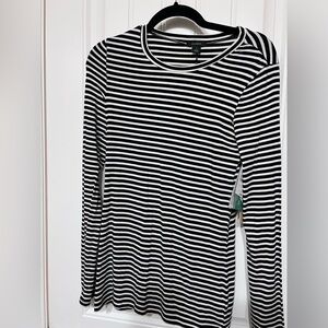 Halogen Black and White Striped Long Sleeve Top NWT